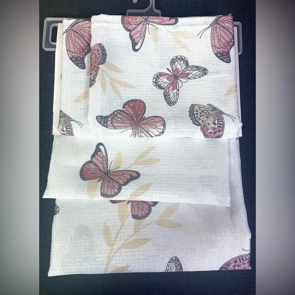 Butterfly Shower Curtain Ivory Brown-Copper Black ~ Tan Leaves Spring Summer NWT